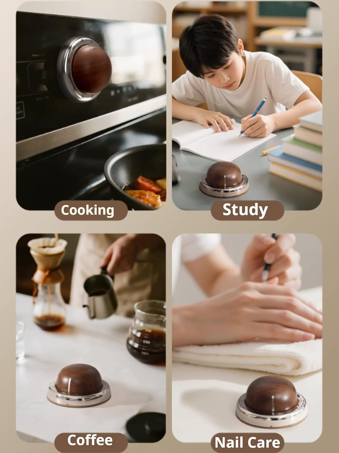 Modern Mechanical Kitchen Timer with Wood Grain Design, Stainless Steel Base, Easy-to-Use Cooking Timer for V1258-DP02-F-904