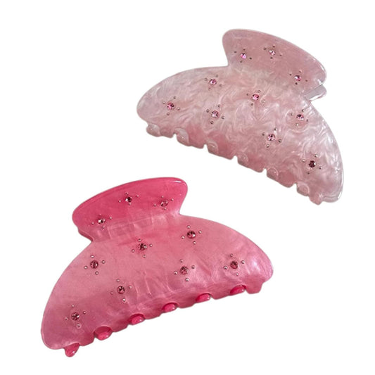 2 Pcs Bright Pink Hair Claws with Sparkling Small Gems, Elegant Starry Medium Hair Clip for Half Up V1258-DP02-F-905