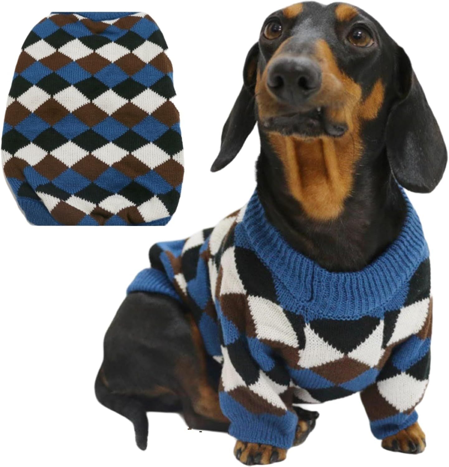 Small Medium Size Dog Cat Winter Sweater, Warm Thick Argyle Pattern Knitted Pullover Clothing for Pet (Small) V1258-DP02-F-906