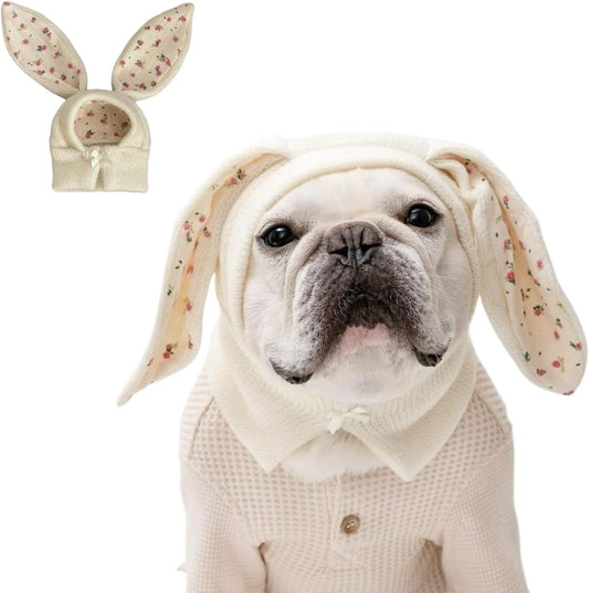 Small Dogs Cats Knitted Snood Cute Hat with Rabbit Ears for Winter Warm, Pet Scarf Headwear Accessory for V1258-DP02-F-907