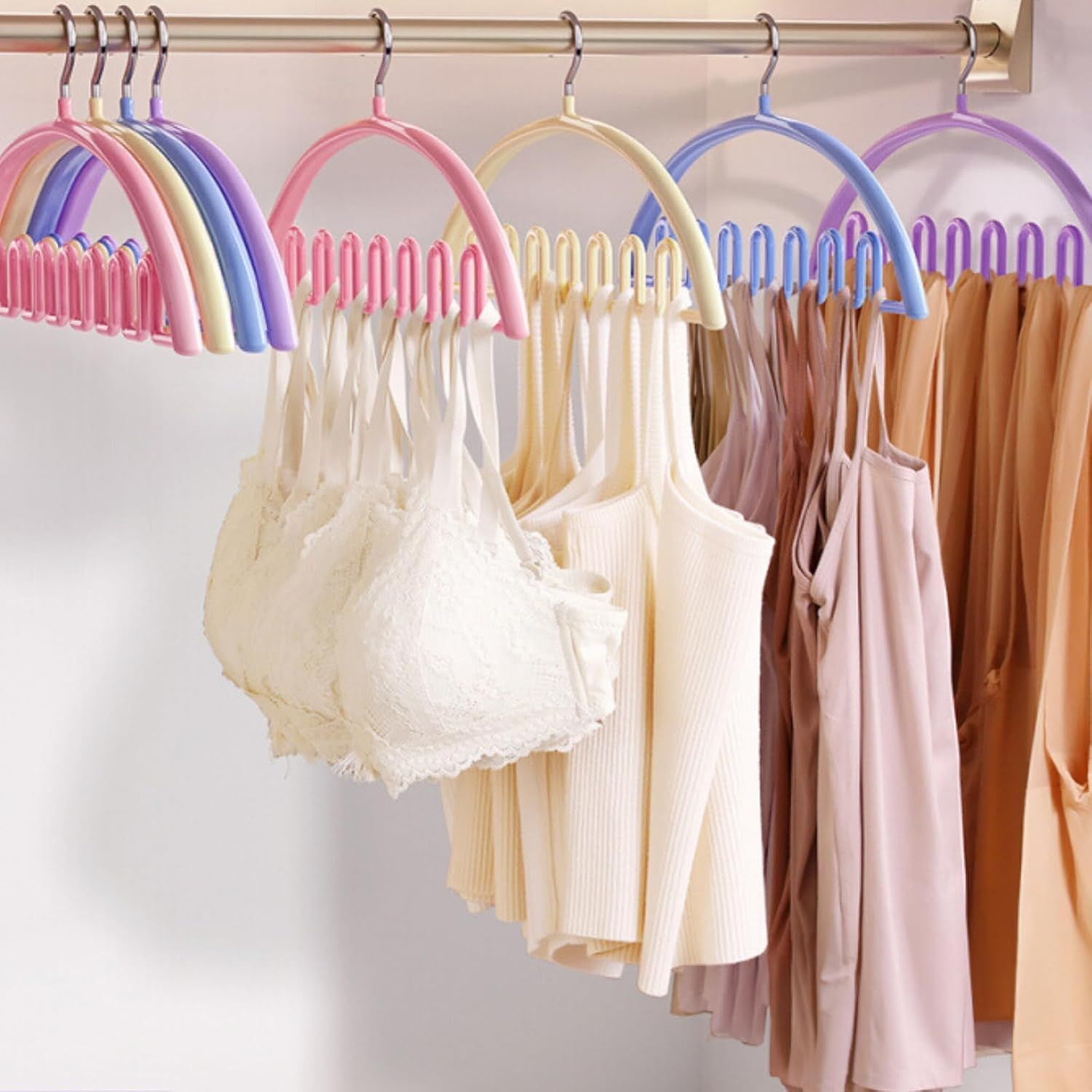 5 Pack Wave Hangers with Hooks for Bras Lingerie Cami Tops, Space-Saving Storage Multi-Functional Closet V1258-DP02-F-909