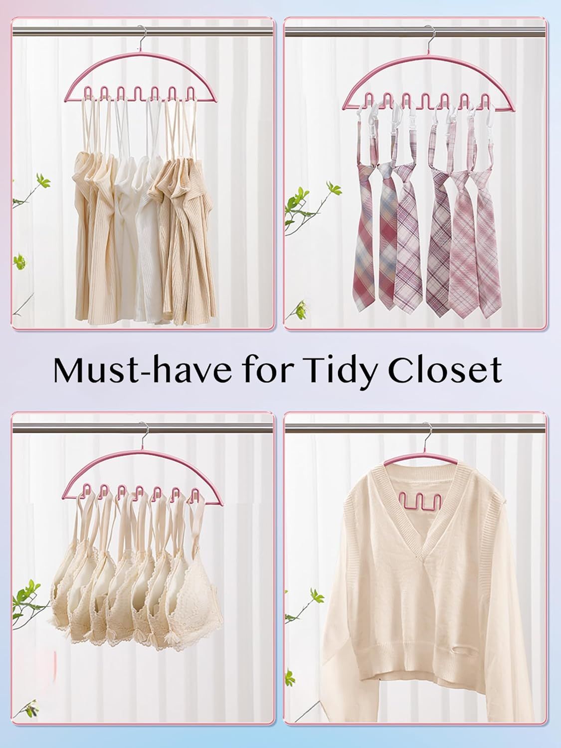 5 Pack Wave Hangers with Hooks for Bras Lingerie Cami Tops, Space-Saving Storage Multi-Functional Closet V1258-DP02-F-909
