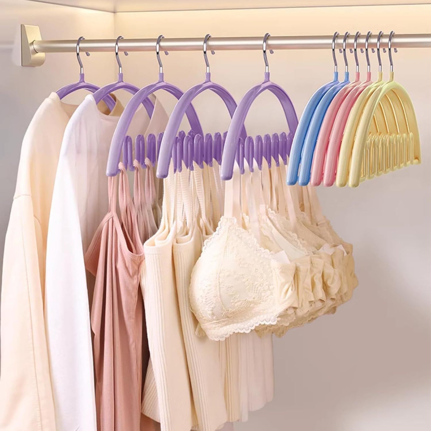 5 Pack Wave Hangers with Hooks for Bras Lingerie Cami Tops, Space-Saving Storage Multi-Functional Closet V1258-DP02-F-909