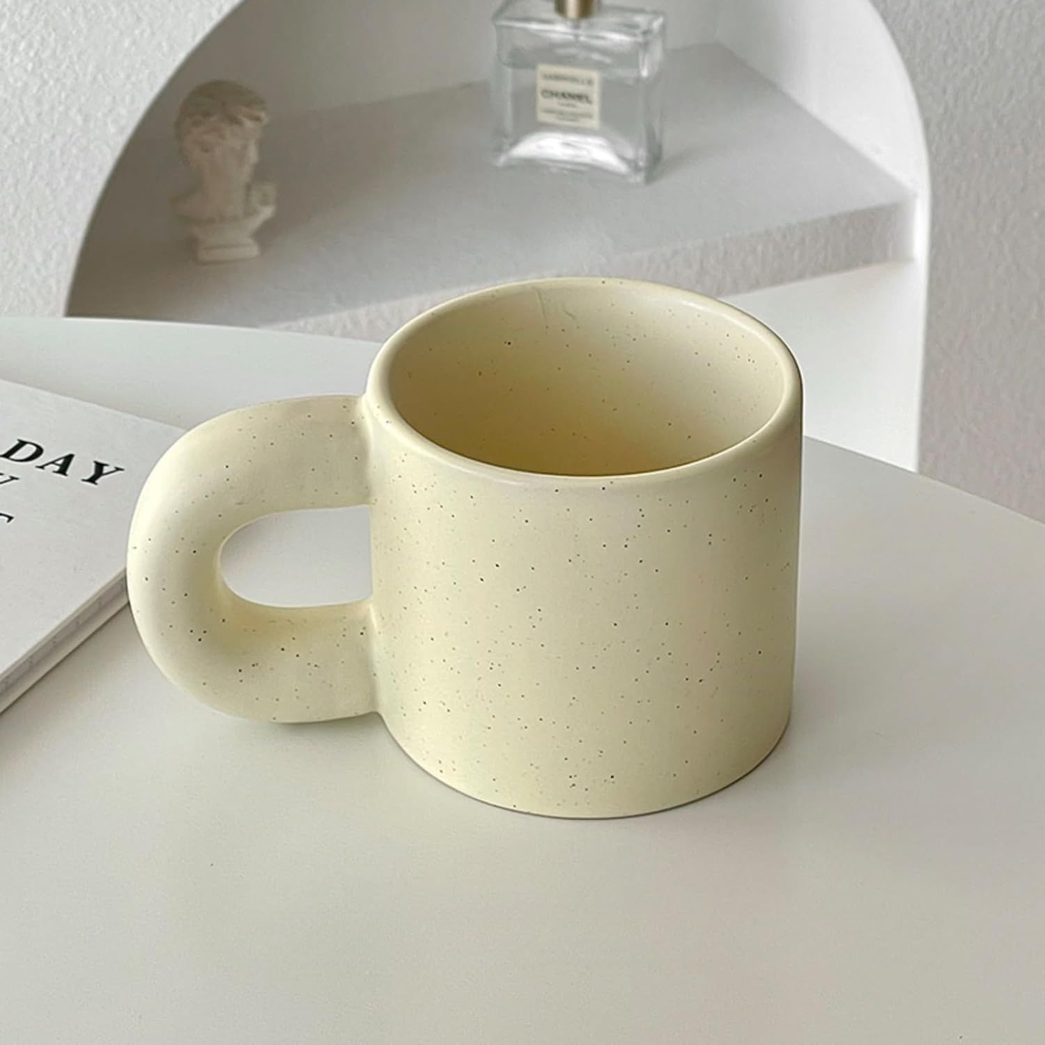 10 Oz Checkerboard/Polka Dot Coffee Mug Tea Mug, Classic Ceramic Cups for Home Office (Cream,10 Oz) V1258-DP02-F-918