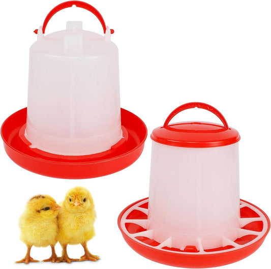 Chick Feeder and Waterer Set - 1 LB + 1 L Hanging Plastic Containers for Outdoor Baby Chicks Small Poultry V1258-DP02-F-920