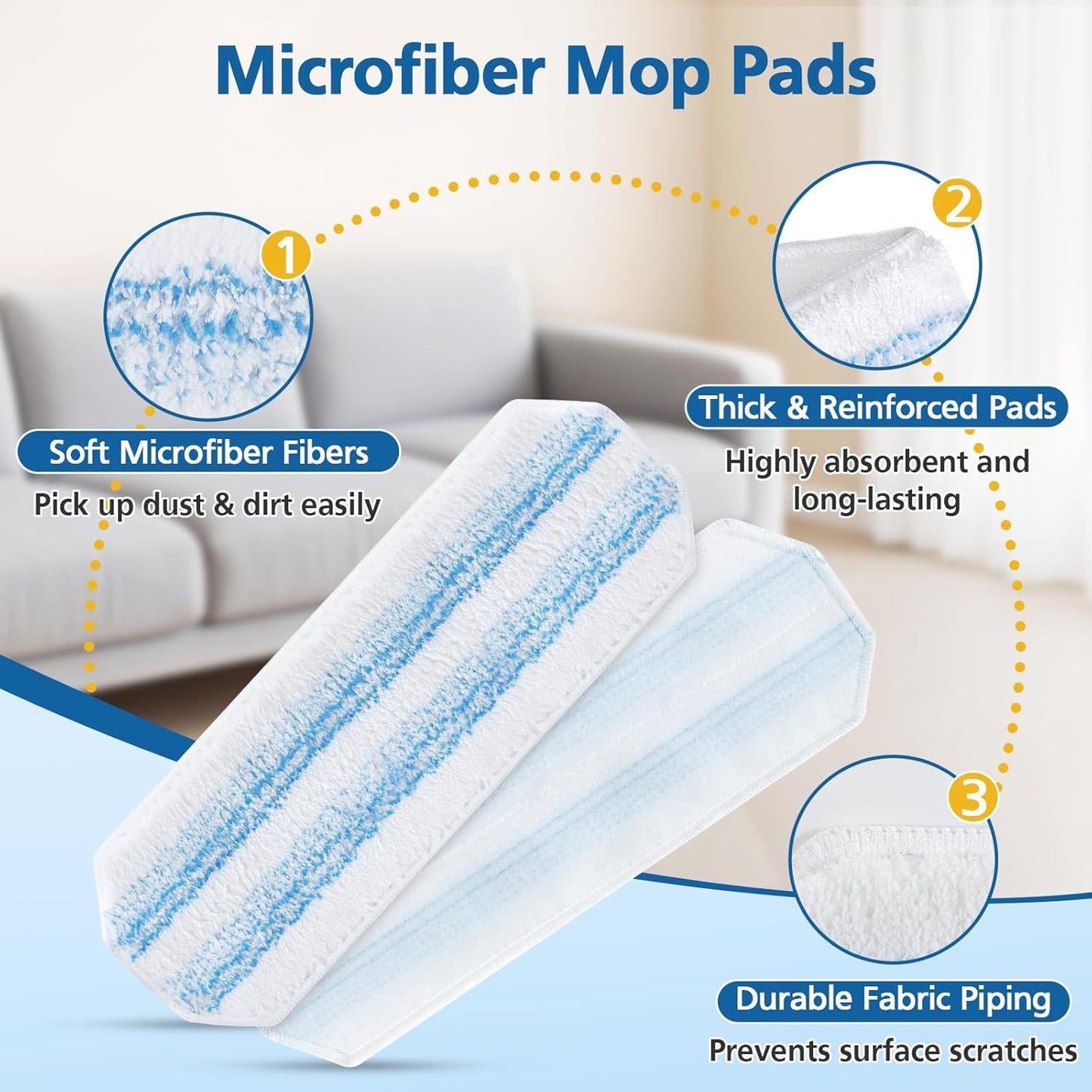 6 Pack H2prO Mop Pads Compatible with O Ceda H2PrO Flat Mop System, 100% Microfiber Mop Head Replacements, V1258-DP02-F-921