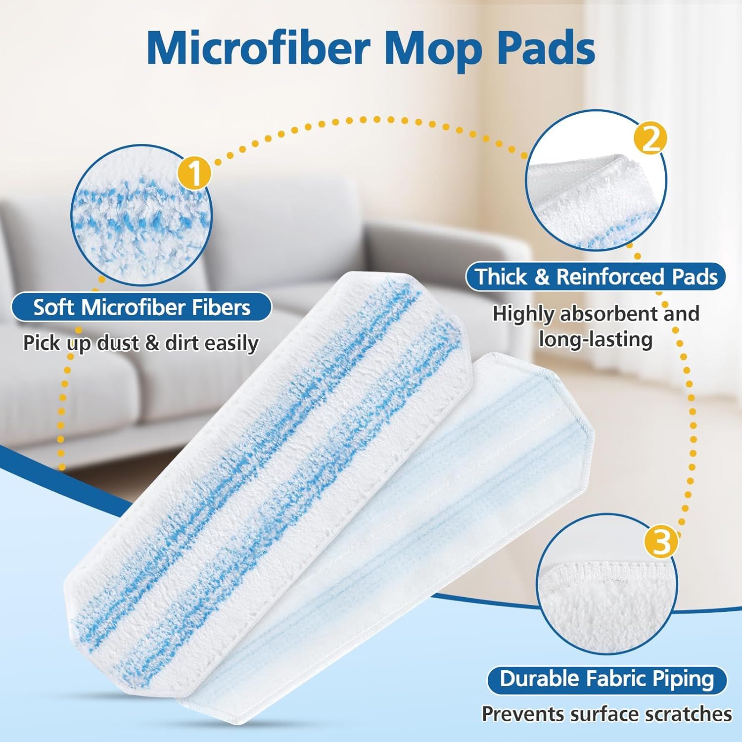 6 Pack H2prO Mop Pads Compatible with O Ceda H2PrO Flat Mop System, 100% Microfiber Mop Head Replacements, V1258-DP02-F-921