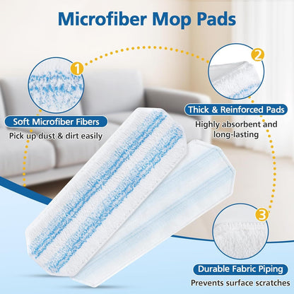 6 Pack H2prO Mop Pads Compatible with O Ceda H2PrO Flat Mop System, 100% Microfiber Mop Head Replacements, V1258-DP02-F-921