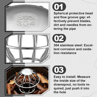 6 Pack Gutter Guard 2 Inch, 304 Stainless Steel Filter Strainer Fits 1.7" to 2.4" Downspout Filter Protector V1258-DP02-F-923