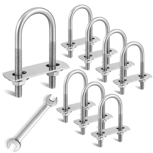 8 Sets M6 U Bolts 1 Inch Wide, 304 Stainless Steel Heavy Duty 25mm x 70mm U Bolts with Nuts, Bolt Plate, V1258-DP02-F-924
