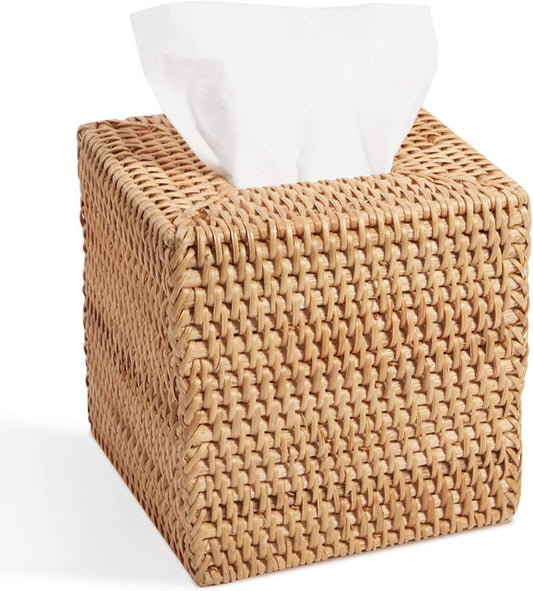 Rattan Tissue Box Cover, Square Hand Woven Natural Wicker Tissue Box Holder, Decorative Facial Napkin Holder V1258-DP02-F-933