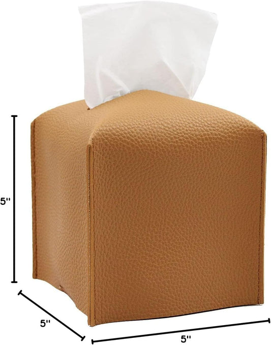 Tissue Box Cover, Modern PU Leather Tissue Box Holder - Decorative Holder/Organizer for Bathroom Vanity V1258-DP02-F-934