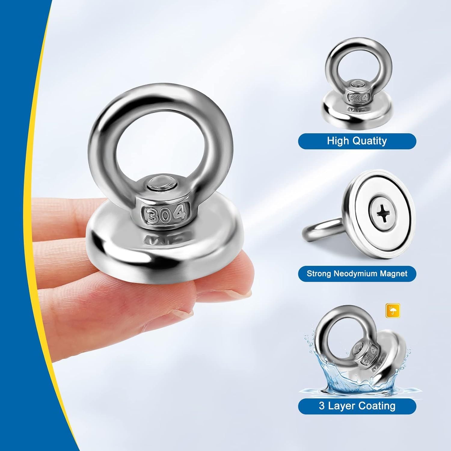 Magnetic Hooks Heavy Duty 10 Pack, 60 lbs Pulling Force Rare Earth Magnets with Countersunk Hole Eyebolt, V1258-DP02-F-938
