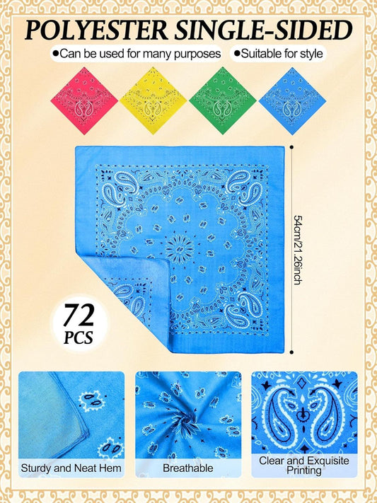 72 Pieces Paisley Bandanas Bulk Cowboy Paisley Bandanas Unisex Head Wrap Scarf for Western Party Costume V1258-DP02-F-939