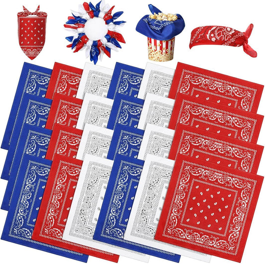 24 Pcs Paisley Bandanas Red White Blue Headband for Men and Women 4th of July 250 Anniversary Versatile V1258-DP02-F-940