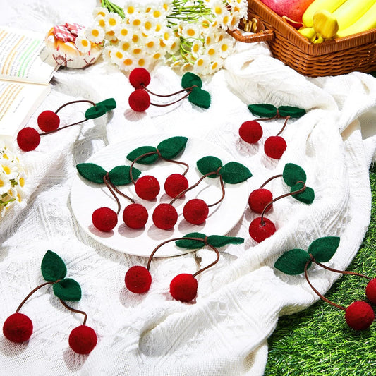 20 Pcs Cherry Party Decor Cherry Felt Balls DIY Garland Craft Handmade Cute Wool Pompom Fruit Baby Shower V1258-DP02-F-941