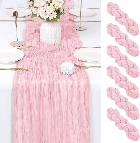 6 Pack Light Pink Cheesecloth Table Runner 17x108 Inch Semi Sheer Boho Gauze Cheese Cloth Fabric Table V1258-DP02-F-943
