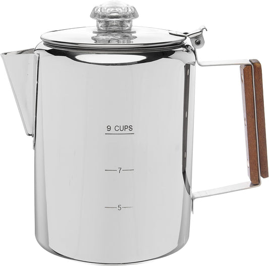 Bozeman Percolator Coffee Pot - NO Aluminum or Plastic [9 cup] V1258-DP02-F-945
