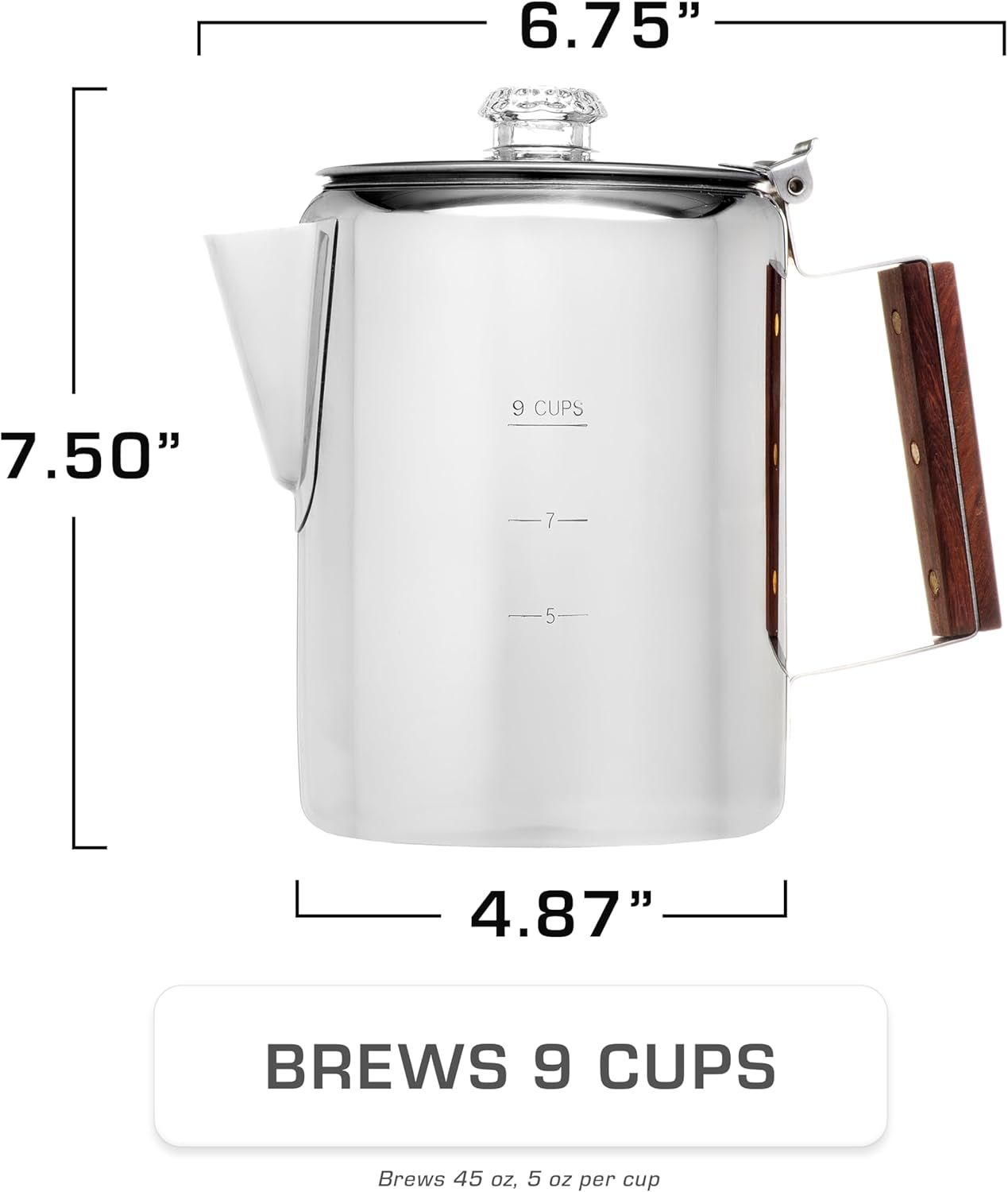 Bozeman Percolator Coffee Pot - NO Aluminum or Plastic [9 cup] V1258-DP02-F-945