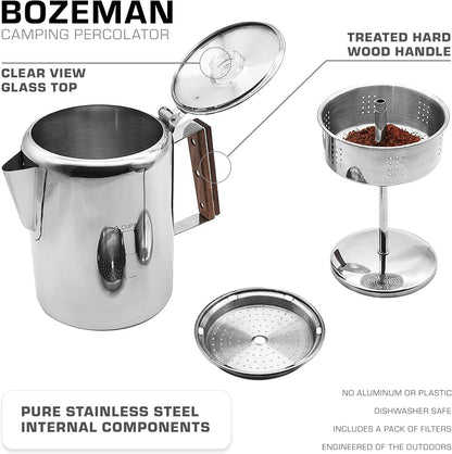 Bozeman Percolator Coffee Pot - NO Aluminum or Plastic [9 cup] V1258-DP02-F-945