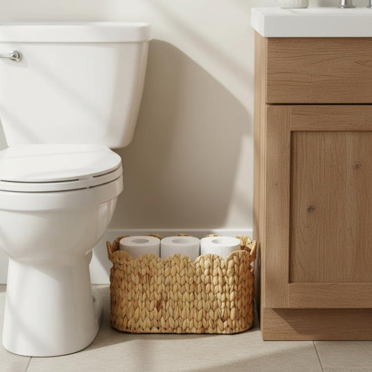Toilet Paper Storage Basket,Scalloped Wicker Basket for Bathroom Organizers and Storage,Hand-Woven Rattan V1258-DP02-F-949