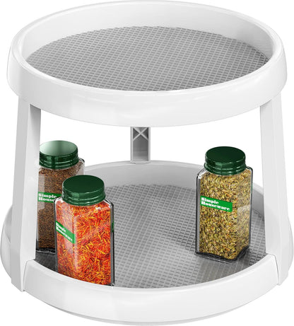 2-Tier Lazy Susan Spice Organizer, 10" Diameter, White/Gray V1258-DP02-F-958