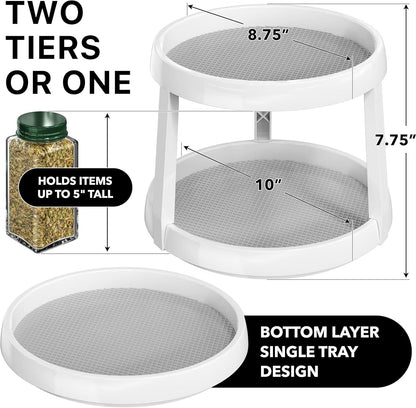 2-Tier Lazy Susan Spice Organizer, 10" Diameter, White/Gray V1258-DP02-F-958