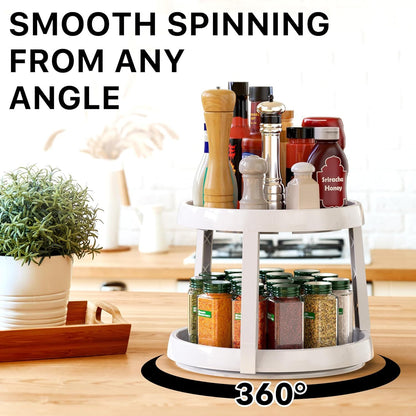 2-Tier Lazy Susan Spice Organizer, 10" Diameter, White/Gray V1258-DP02-F-958