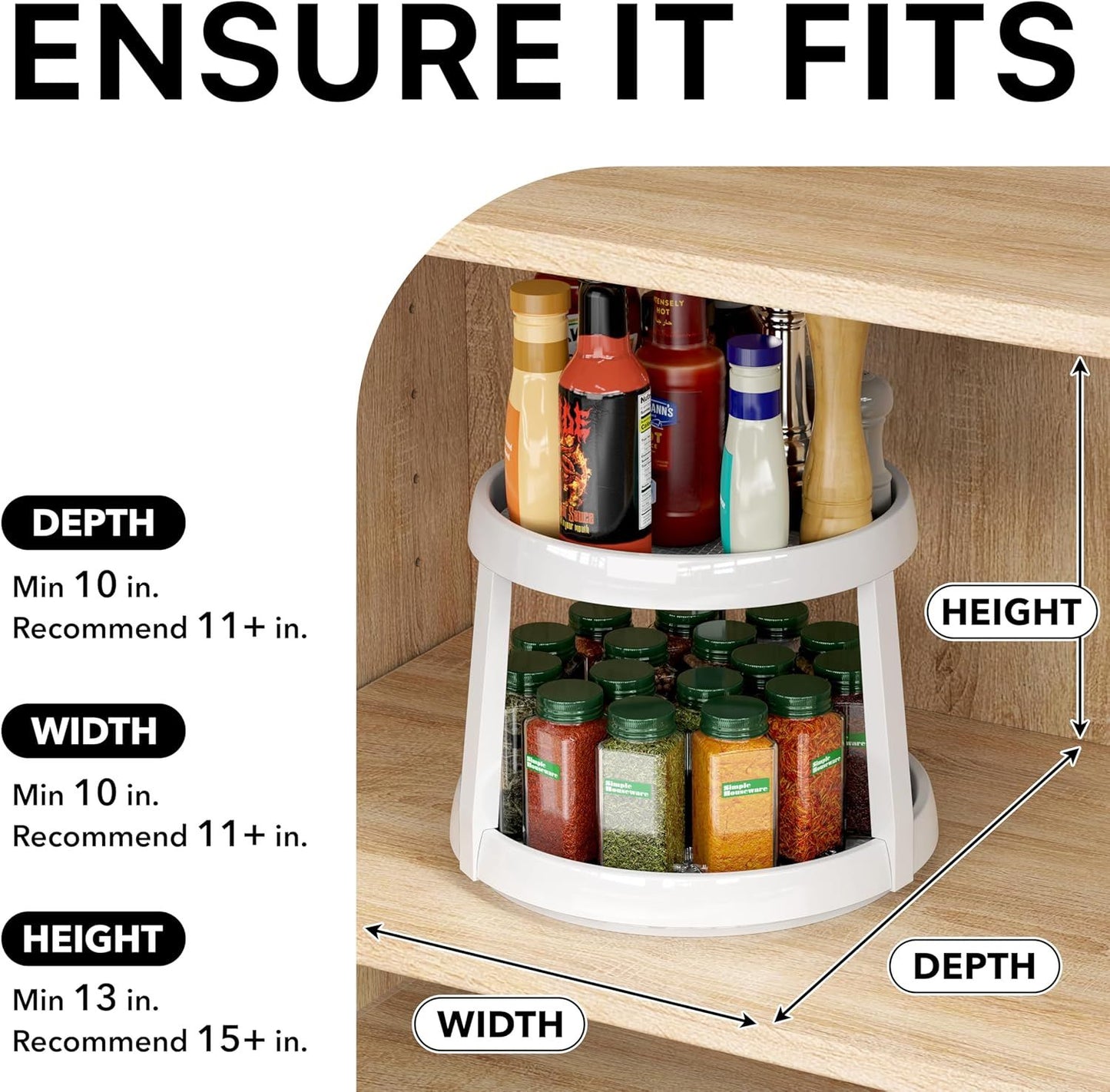 2-Tier Lazy Susan Spice Organizer, 10" Diameter, White/Gray V1258-DP02-F-958