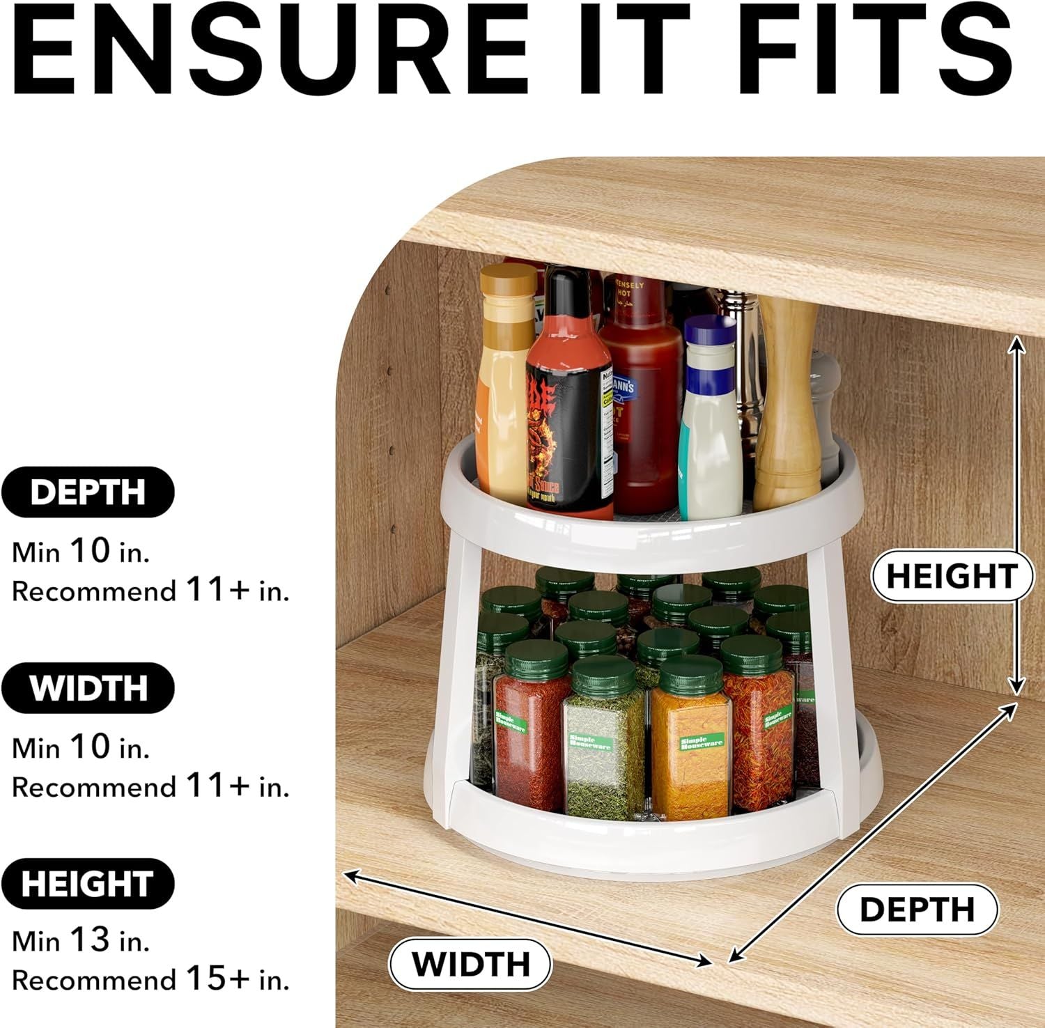 2-Tier Lazy Susan Spice Organizer, 10" Diameter, White/Gray V1258-DP02-F-958