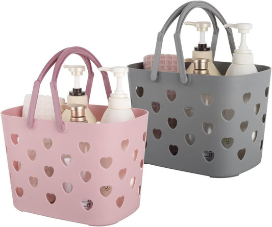 2 Pack Portable Shower Caddy Tote Plastic Storage Basket with Handle Box Organizer Bin for Bathroom, Pantry, V1258-DP02-F-959