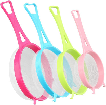 4Pcs Fine Mesh Strainer Set, Solid-Liquid Separator Gadget, Plastic Flour Colander with Non Slip Handles, V1258-DP02-F-962