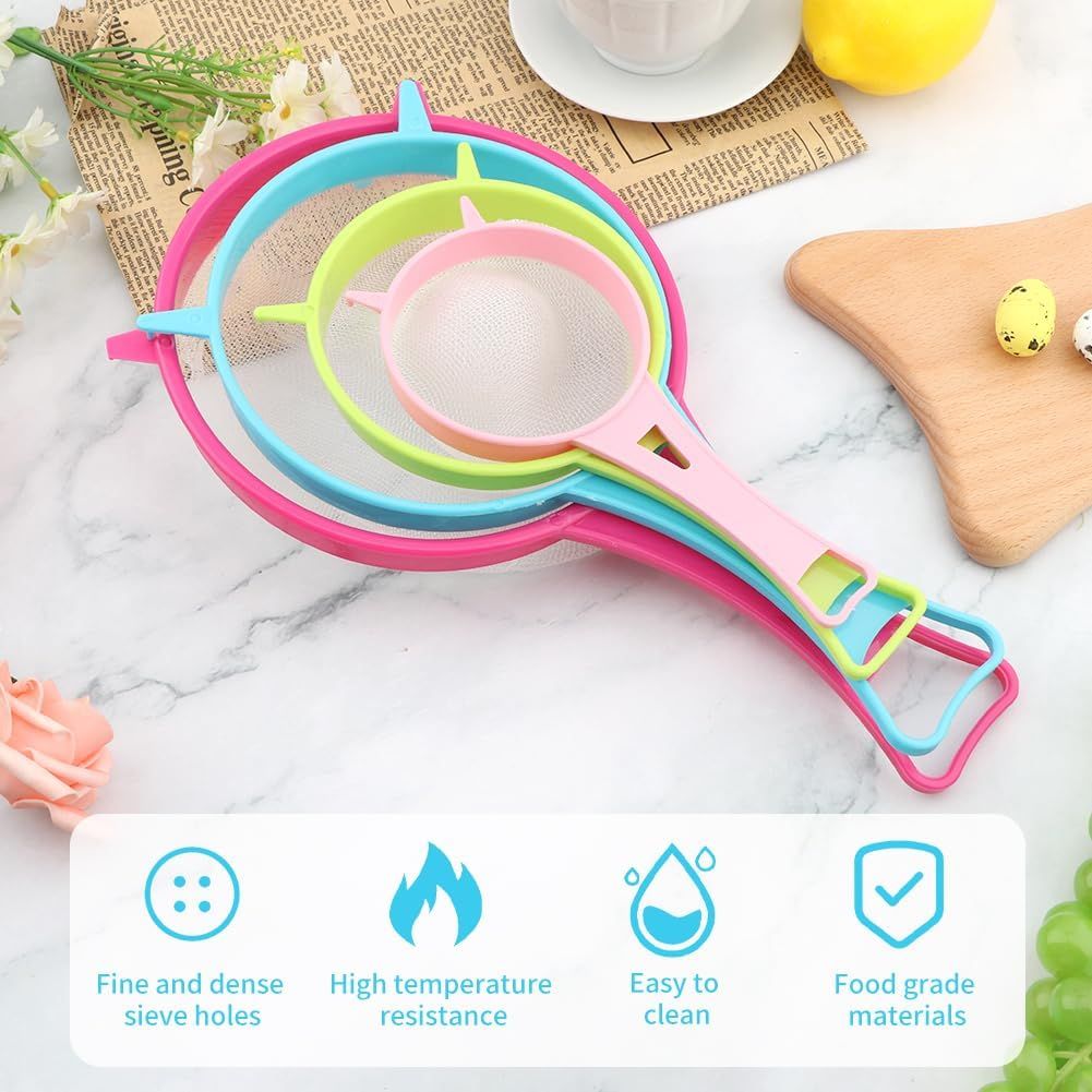 4Pcs Fine Mesh Strainer Set, Solid-Liquid Separator Gadget, Plastic Flour Colander with Non Slip Handles, V1258-DP02-F-962