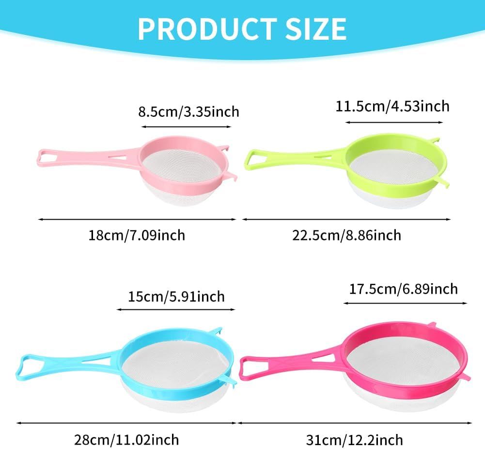 4Pcs Fine Mesh Strainer Set, Solid-Liquid Separator Gadget, Plastic Flour Colander with Non Slip Handles, V1258-DP02-F-962