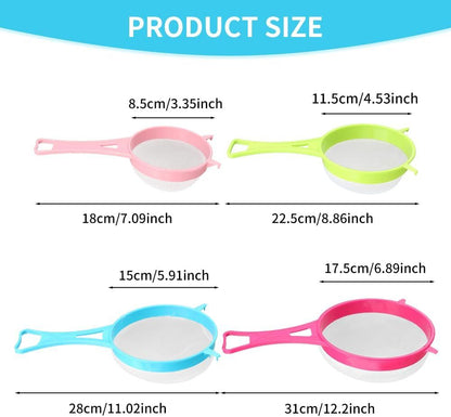 4Pcs Fine Mesh Strainer Set, Solid-Liquid Separator Gadget, Plastic Flour Colander with Non Slip Handles, V1258-DP02-F-962