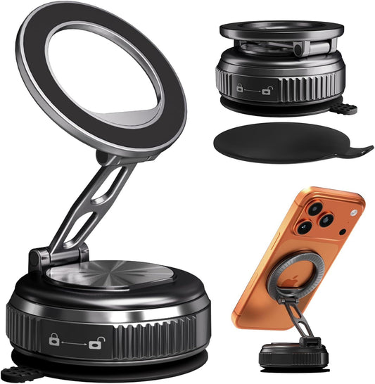 Car Phone Holder for Magsafe, 360 degrees Adjustable Foldable Car Mount [108LBS Strongest Suction & 2800gf V1258-DP02-H-0001