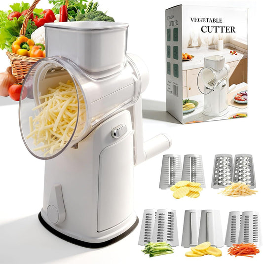 Rotary Cheese Grater Hand Crank - Cheese Shredder with 5 Blades & Storage Room, Easy to Clean, Stable V1258-DP02-I-0005