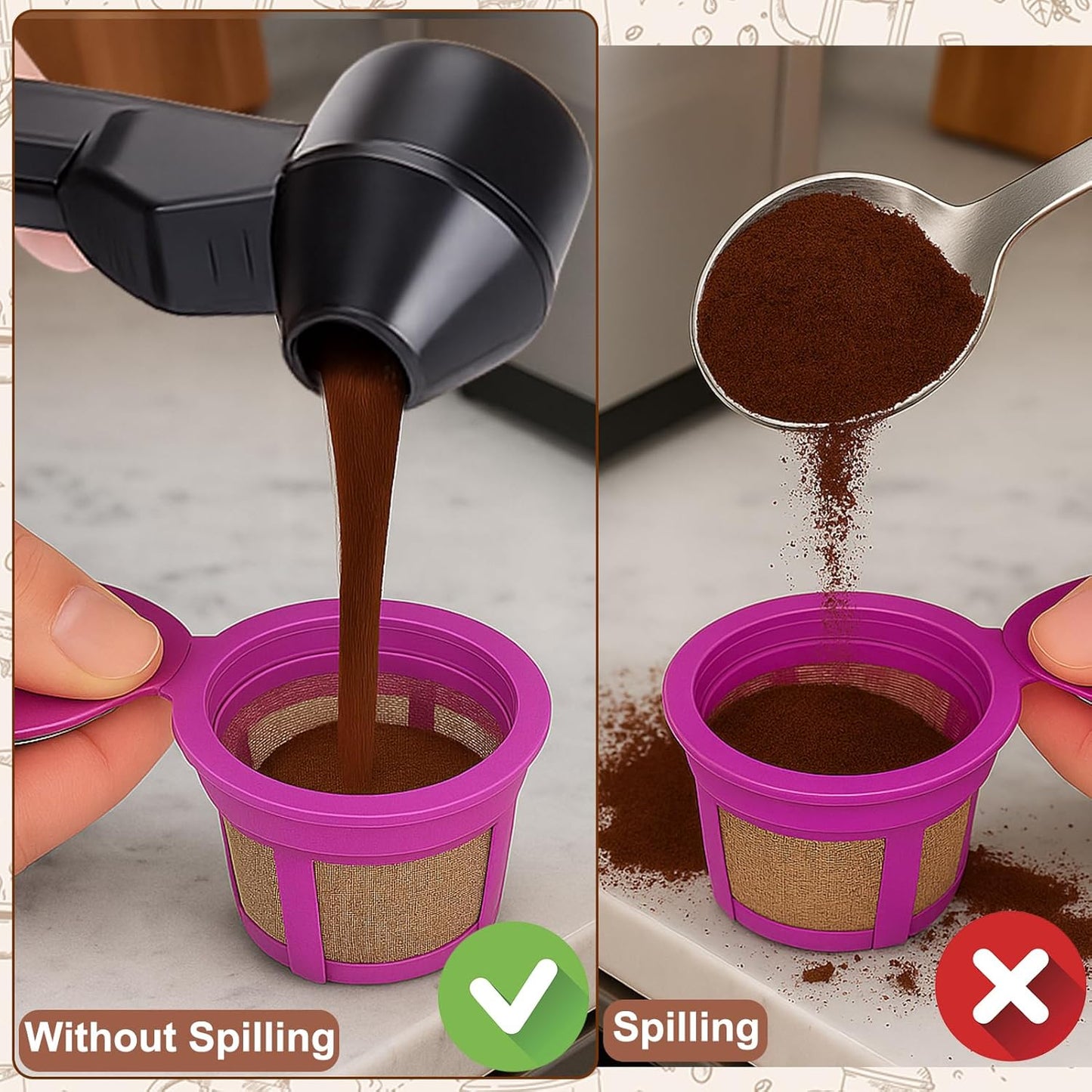 Coffee Scoop & Funnel for Reusable K Cup Refillable Coffee Pods, 2 Tablespoon Slide Coffee Measuring Funnel V1258-DP02-WO-1
