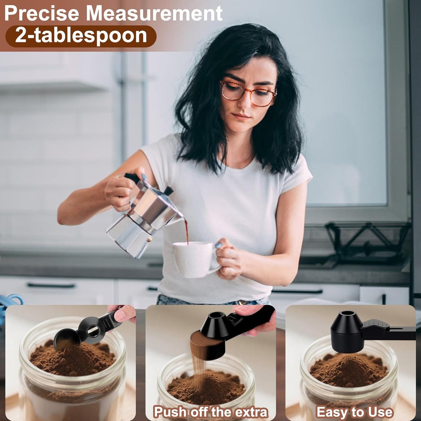 Coffee Scoop & Funnel for Reusable K Cup Refillable Coffee Pods, 2 Tablespoon Slide Coffee Measuring Funnel V1258-DP02-WO-1