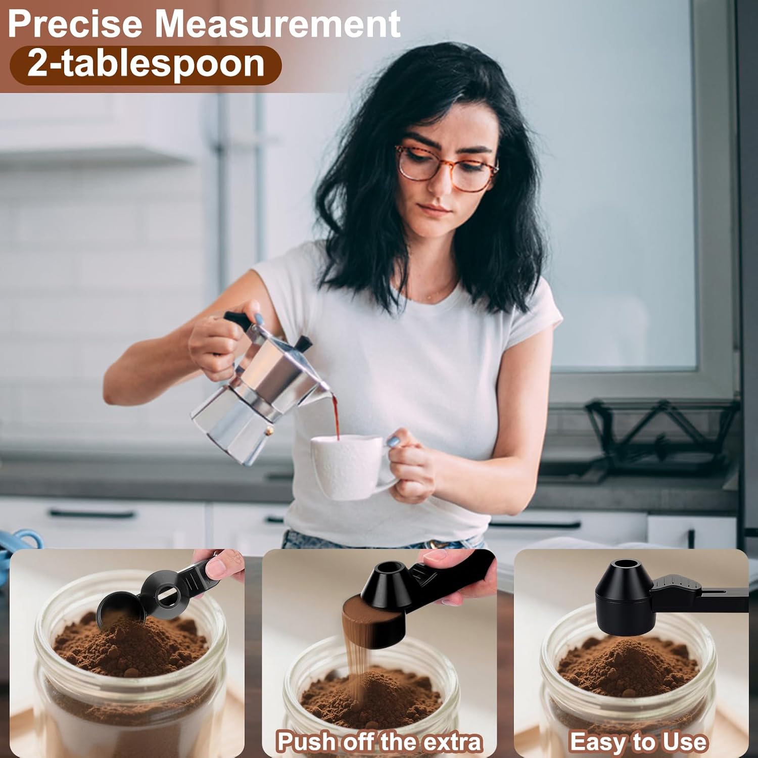 Coffee Scoop & Funnel for Reusable K Cup Refillable Coffee Pods, 2 Tablespoon Slide Coffee Measuring Funnel V1258-DP02-WO-1