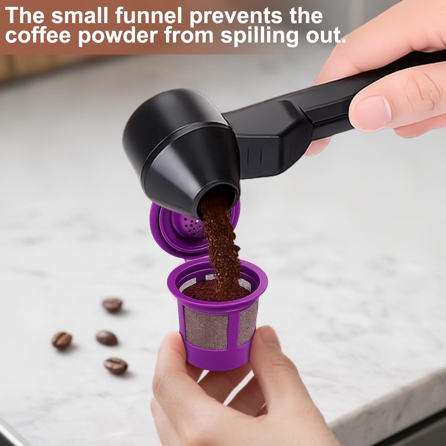 Coffee Scoop & Funnel for Reusable K Cup Refillable Coffee Pods, 2 Tablespoon Slide Coffee Measuring Funnel V1258-DP02-WO-1