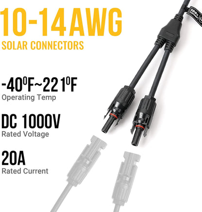 Solar Connectors Y Branch Parallel Adapter Cable Wire Plug Tool Kit for Solar Panel V1258-DP02-WO-1000