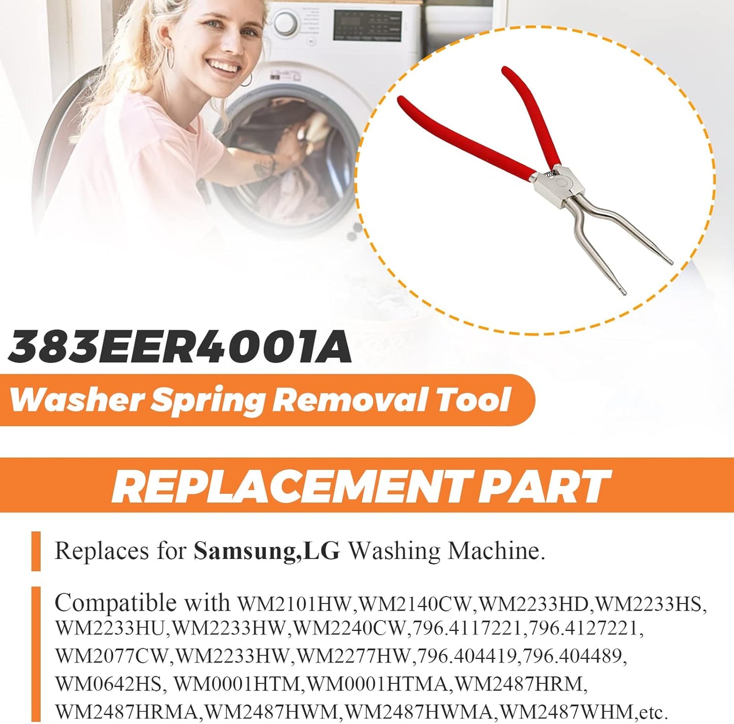 383EER4001A Washer Inner/Outer Tub Spring Expansion Tool by - Replacement for L-G Samsung Washing Machine - V1258-DP02-WO-1004