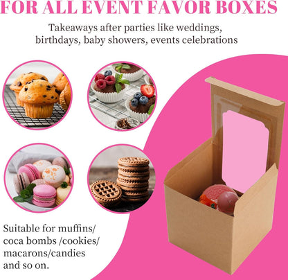 50 Pcs Cupcake Boxes Individual Cupcake Containers Pre-Assembled Single Cupcake Boxes 3.5"x3.5"x3.5" with 50 V1258-DP02-WO-101