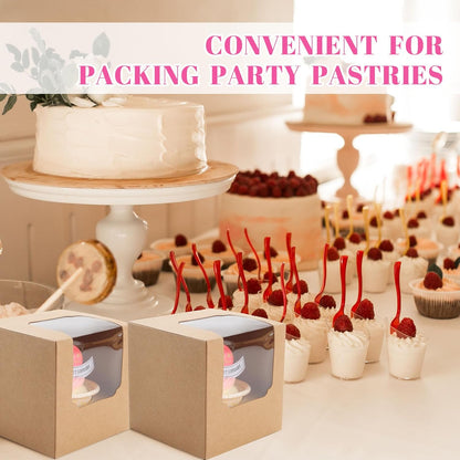 50 Pcs Cupcake Boxes Individual Cupcake Containers Pre-Assembled Single Cupcake Boxes 3.5"x3.5"x3.5" with 50 V1258-DP02-WO-101