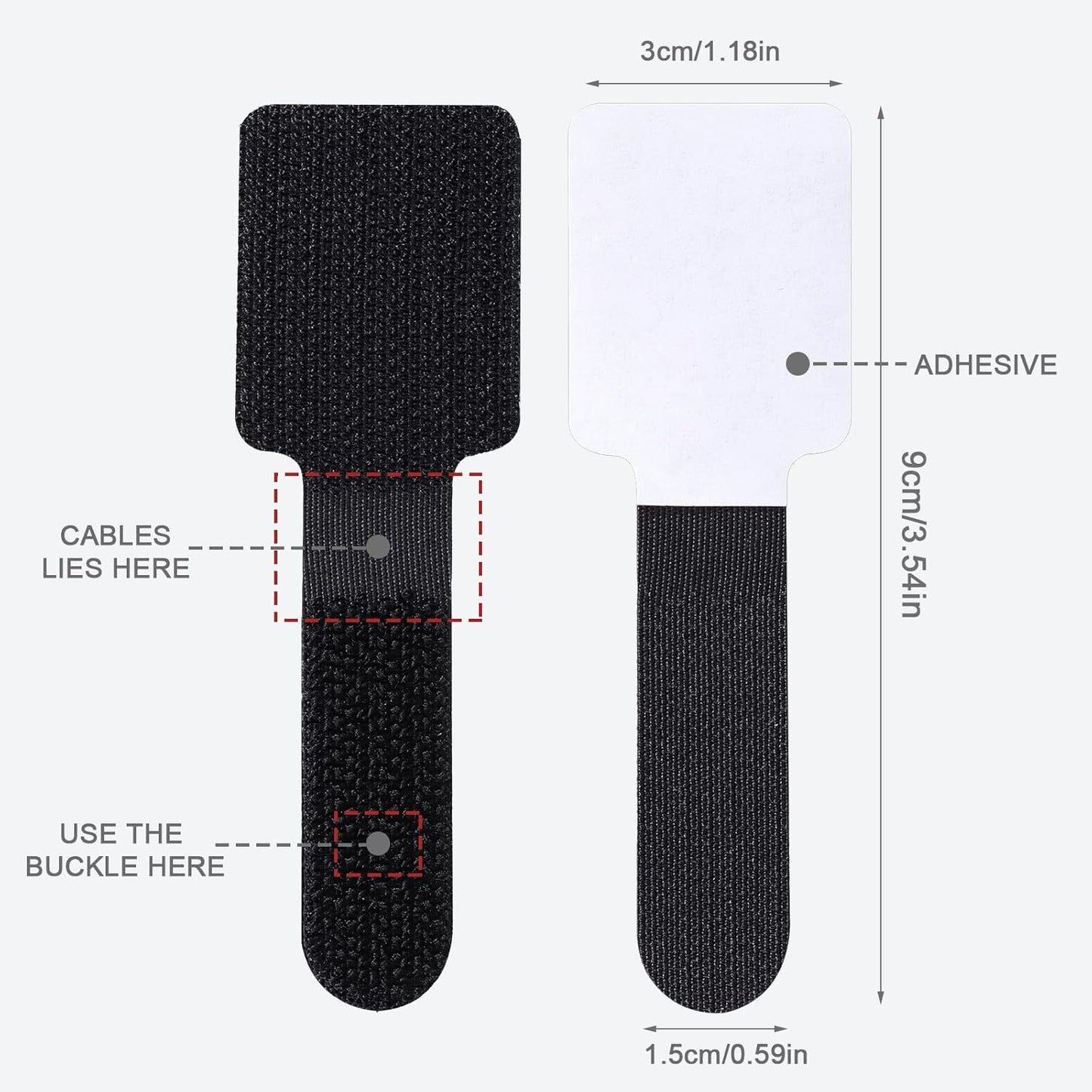 100 Pcs Hook and Loop Cable Ties, Self Adhesive Cable Management Desktop Cable Straps, Adjustable Cord V1258-DP02-WO-1011