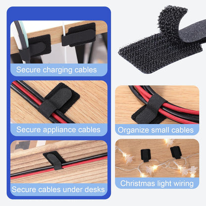 100 Pcs Hook and Loop Cable Ties, Self Adhesive Cable Management Desktop Cable Straps, Adjustable Cord V1258-DP02-WO-1011