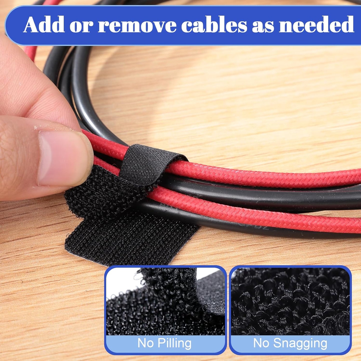 100 Pcs Hook and Loop Cable Ties, Self Adhesive Cable Management Desktop Cable Straps, Adjustable Cord V1258-DP02-WO-1011