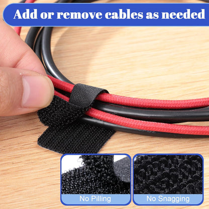 100 Pcs Hook and Loop Cable Ties, Self Adhesive Cable Management Desktop Cable Straps, Adjustable Cord V1258-DP02-WO-1011