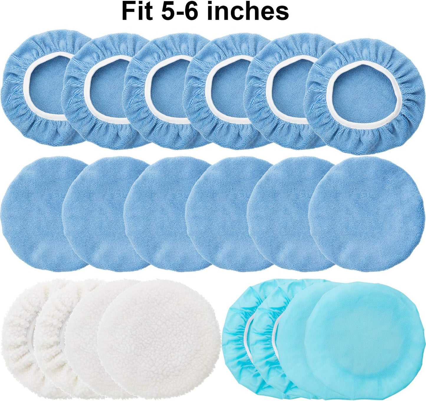 20 Pieces Car Orbital Buffer Polisher Pad Bonnet Microfiber Max Bonnet Polishing Buffing Pad Cover(5-6 Inches) V1258-DP02-WO-1014